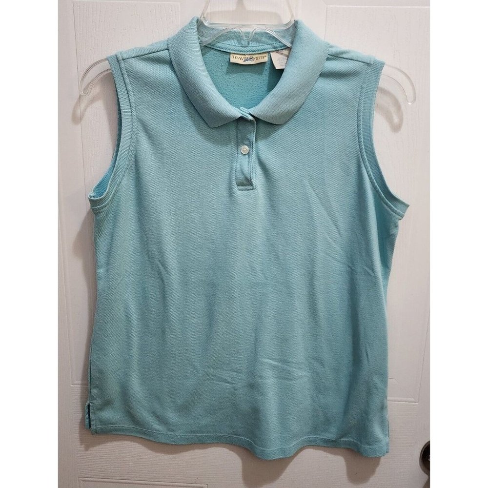 TravelSmith Women's Sleeveless Coolmax Polo Tank Top Shirt Solid Blue Sz Medium